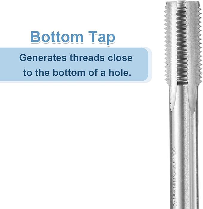 uxcell Hand Bottom Tap 9/16-16 UNS 2B Thread Bottoming Style Threading Taps High Speed Steel HSS6542 Straight Flutes Screw Tapping Tool