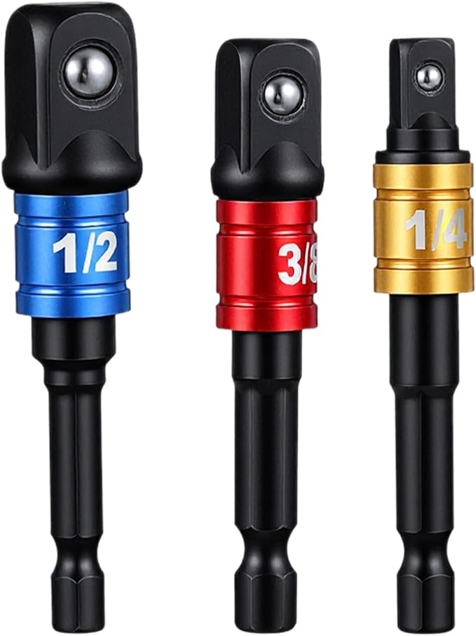 3 Pcs Impact Socket Adapter Set 1/4", 3/8", 1/2" Drive Socket Set Impact Grade Driver Bit Set Socket Adapters With Extension Driver Bit & Holder Compatible With Power Drill High Torque Impact Wrench