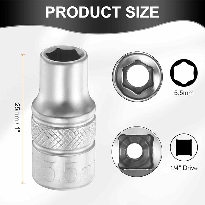 HARFINGTON 6 Points Deep Socket 1/4" Drive 5.5mm Deep Metric CR-V Steel Polished Nickel Plating Flip Sleeve 25mm / 1" Extra Long Socket Tool for Home Auto Nuts Bolts Repair