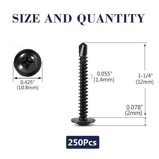 #8 x 1-1/4" Sheet Metal Screws 250PCS 410 Stainless Steel Truss Head Fast Self Tapping Screws Black Oxide by SG TZH