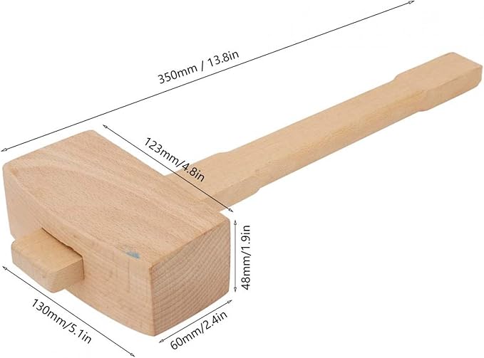 13.8" Beech Wood Mallet, Manual Ice Hammer, Solid Carpenter Woodworking Carving Mallet, Woodworking Hand Tool