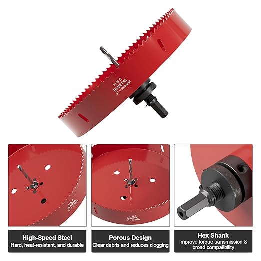8" (203mm) Bi-Metal M42 High Speed Steel Hole Saw with Pilot Drill Bit, Smooth Cutting Edge for PVC, Drywall, Wood, Plastic, Gypsum Board, Rubber, Thin Metal