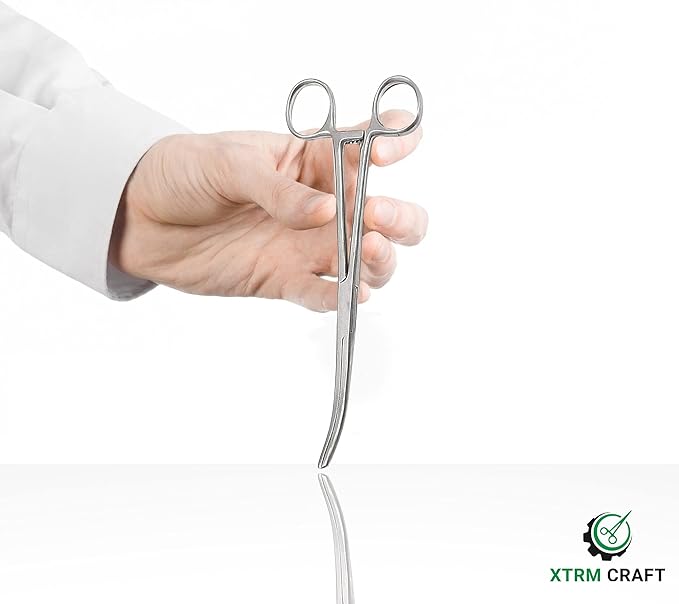 Pean Hemostat Straight and Curved Multipurpose Locking Tweezer Clamps Serrated, Stainless Steel - Hemostats for Nurses, Fishing Forceps, Crafts and Hobby