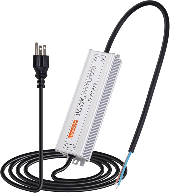 LED Driver 12V150W Waterproof Switching Power Supply AC90-130V to DC 12V12.5A Low-Voltage Transformer IP67 Converter Suitable for Indoor Outdoor LED Strip Lights and 12V DC Devices