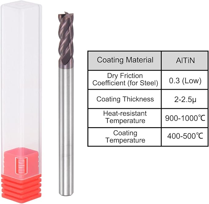 uxcell Square Nose End Mill, 4mm Tip Dia Solid Carbide AlTiN Coated CNC Router Bits 4 Flute Spiral Milling Cutter HRC55 with 4mm Shank 50mm (2-inch) Length