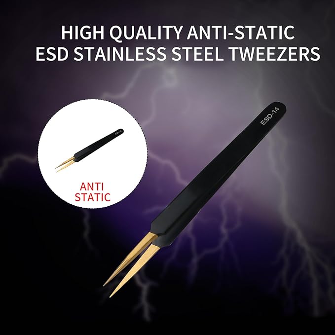 4pcs ESD-14 black and gold high-end tweezers, anti-static tweezers, stainless steel tweezers, card box packaging