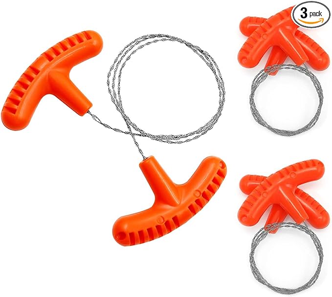VPTMRP 3 Pcs Cable Saw Stainless Steel Wire Saw 24-Inch Pocket Hand Saw for PVC, PE, ABS Pipes Cutting, Camping Hiking Wood Cutting (Orange)