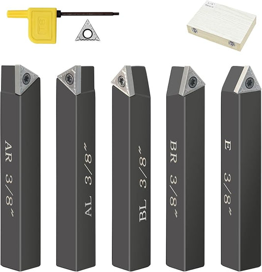 Metal Lathe Cutting Tools,5 Sets of 3/8" Carbide Metal Cutting Tool Bits Kit,Indexable Lathe Turning Tool,Carbide Lathe Tools For Metal