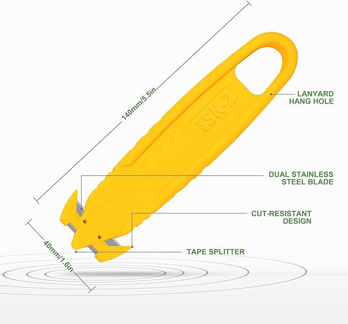 20 Pcs Safety Box Cutter T TOVIA Stainless Steel Concealed Blade Package Opener with Tape Splitter for Cartons, Cardboard, Wrap, Straps, Film