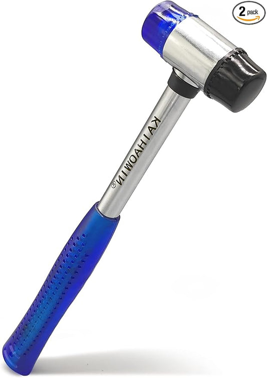 KAIHAOWIN Small Rubber Mallet-25mm Double Faced Rubber Hammer with Soft/Hard Plastic Nylon Head Non Marring Hammer for Jewelry Leather Work Craft Flooring Project Upholstery Camping Woodworking