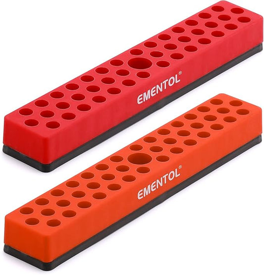 EMENTOL 2PCS 1/4" Magnetic Bits Holder Set - Red and Orange, 86PCS Hole, Bit Organizer with Strong Magnetic, Magnetic Bits Organizer, 2 Pieces