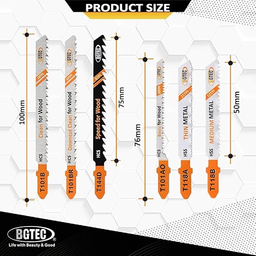 30PCS T Shank Jigsaw Blades Set - BGTEC HCS/HSS Jig Saw Blades for Wood, Plastic and Metal Cutting(T118A,T118B,T101AO,T101B,T101BR,T144D)