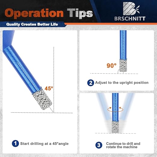 Diamond Core Drill Bit Set - BRSCHNITT Tile Hole Saw Kit 1/4" 5/16" 3/8" 4/5" 1-3/8"2" 2-1/2" & 4/5" Finger Bit & 2" Chamfer Bit for Porcelain Tile Ceramic Marble Granite & Diamond Blade