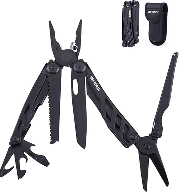 NEXTORCH MT10 16-in-1 Multi-Tool, Stainless Steel Multitool Pliers with 50Cr15MoV Pocket Knife, Huge Scissors, EDC Multitool Utility Tool for Camping Outdoor Activities