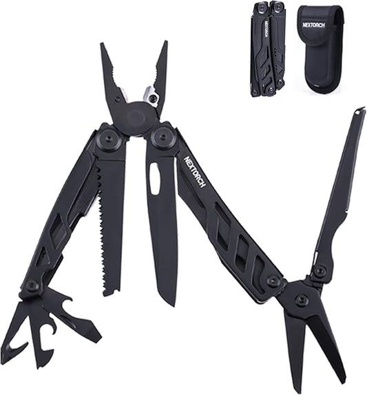 NEXTORCH MT10 16-in-1 Multi-Tool, Stainless Steel Multitool Pliers with 50Cr15MoV Pocket Knife, Huge Scissors, EDC Multitool Utility Tool for Camping Outdoor Activities