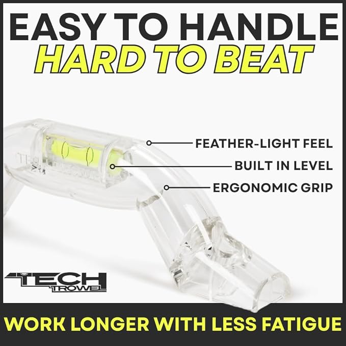 Tech Trowel Concrete Trowel Handle Clear Polycarbonate Handle with Built-in Level, USA Patented Concrete Finishing Tool for Flat and Sloped Surfaces