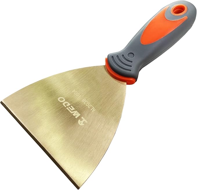 WEDO Non-Sparking Putty Knife Scraper with Fiberglass Handle,Blade 100mm(4"),Spark-free Safety Paint Scraper,Aluminum Bronze,Corrosion-Resistance,Paint Scraper,BAM & FM Certificate