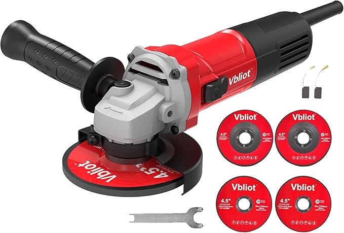 710W Electric Angle Grinder Tool 6A 4-1/2 Inch with 360 Rotational Guard 11000RPM Power Tool for Cutting and Grinding Metal Stone Wood Polishing, Red