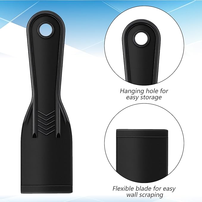 7 PCS Plastic Putty Knife, Flexible Plastic Scraper Tool Spackle knifes for Spackling, Painting, and Repairing Walls, Black Putty Knife Scraper