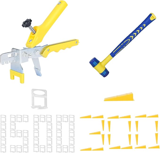 1/16 Inch Tile Leveling System Kit - 1500 Spacers & 300 Reusable Wedges with Floor Tiles Pliers - Professional Stone & Ceramic Tile Installation Tools (300+1500, 1/16)