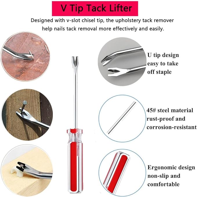 Upholstery Staple Remover Tack Puller Nail Remover Tool Set Nail Puller Plier, Staple Puller, Tack Lifter, Fastener Remover, for Furniture Floor Wall Wooden Case Photo Frame with a Leather Zipper Bag