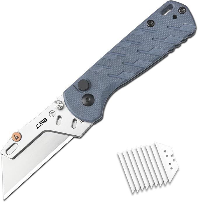 CJRB Boxer Folding Utility Knife, Small EDC Knife with G10 Handle, Includes 10PCS Total Blades(J1967 Blue)
