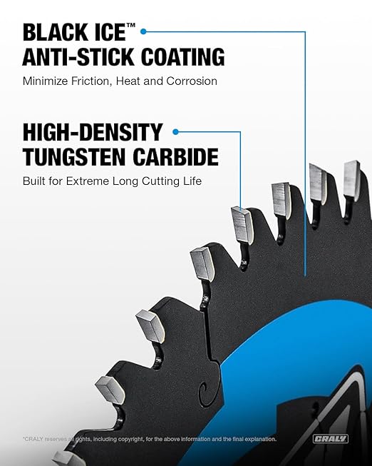 CRALY 6-1/2 Inch 48 Teeth Track Saw Blade, Ultra Finish Wood Cutting Plunge Circular Saw Blade, 5/8 Inch Arbor, Carbide Tipped, Thin Kerf, Black Ice Coating, for Plywood, MDF, OSB, Laminated(C0648TS)