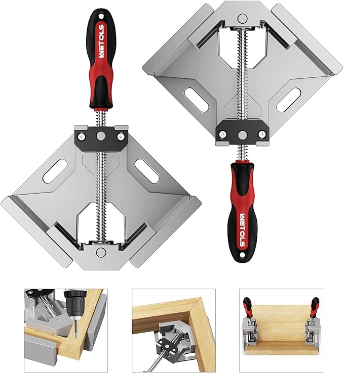 WETOLS Corner Clamp for Woodworking 2PCS 90 Degree Right Angle Clamp with Adjustable Aluminum Alloy Swing Jaw, Single Handle Clamps for Woodworking, Photo Framing, Gifts for Men Dad