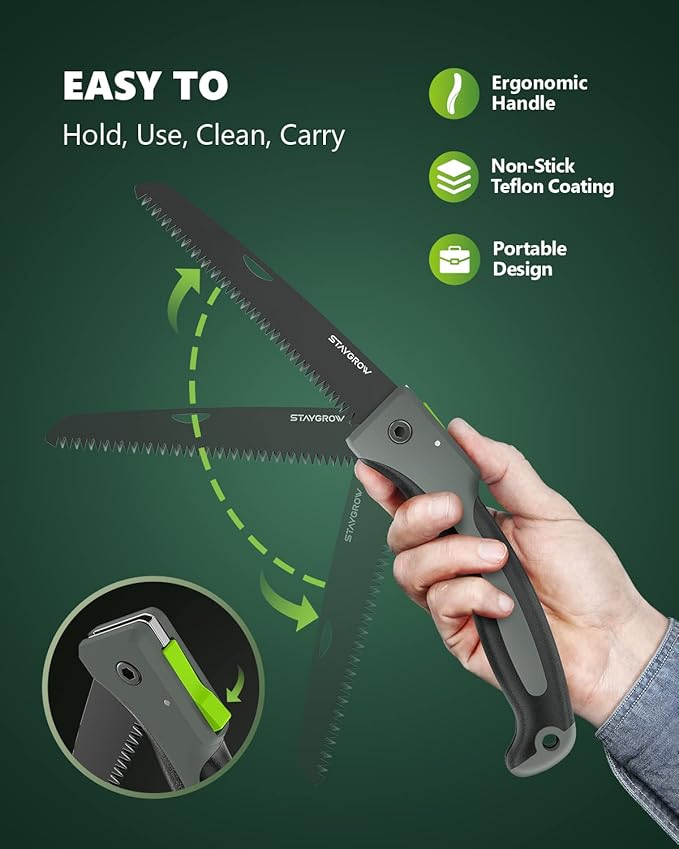 7 Inch Folding Hand Pruning Saw, Heavy Duty Foldable Camping Saw with 7??Hardened SK5 High Carbon Steel Blade Garden Folding Saw for Wood Cutting, Tree Trimming, Gardening, and Hunting