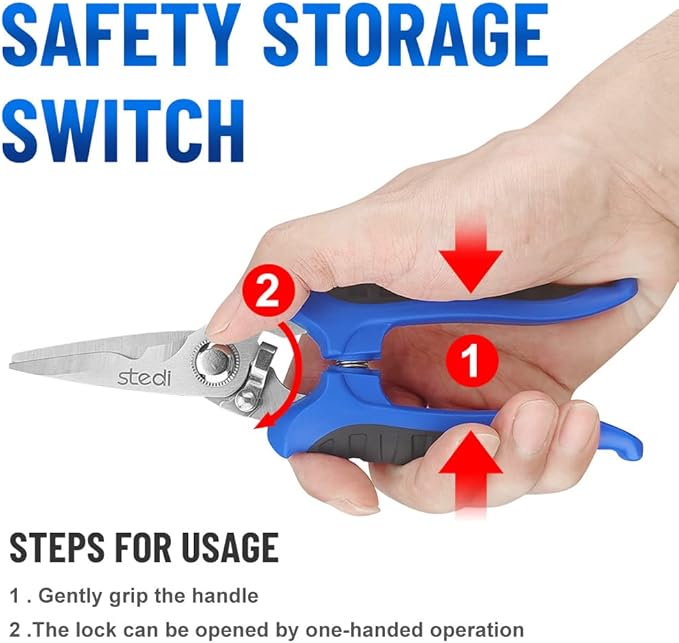 stedi Scissors Heavy Duty, Multipurpose Shears with Finely Serrated Blades,Easy Cutting Electrical Cable Notch, Insulation, Non-Slip Comfortable Handle, Cuts Wire, Carton,Soft Cable