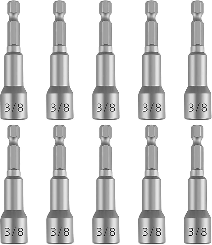 Havaro 10-Piece 3/8" 6-Point Nut Driver Bit Set, 1/4" Hex Shank, 2.56" Length, Chrome Vanadium Steel, Metal & Wood