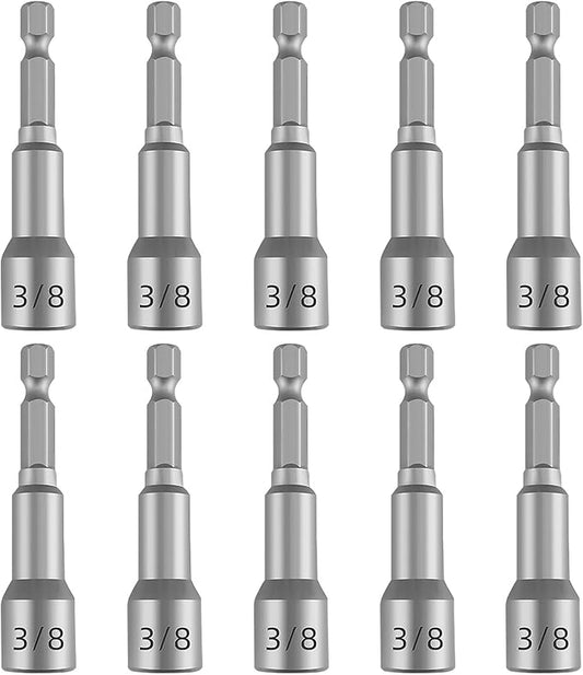Havaro 10-Piece 3/8" 6-Point Nut Driver Bit Set, 1/4" Hex Shank, 2.56" Length, Chrome Vanadium Steel, Metal & Wood