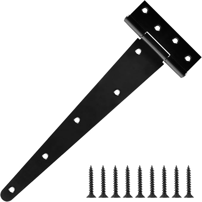 TDCHINGES 12 Inch Heavy Duty T Strap Tee Hinge 6 Pack Barn Farm Fence Gate Door Hinges for Shed Doors Outdoor Kitchen Wood Cabinet Interior Exterior Window Bar Shop Matte Blake Door Hinge Hardware