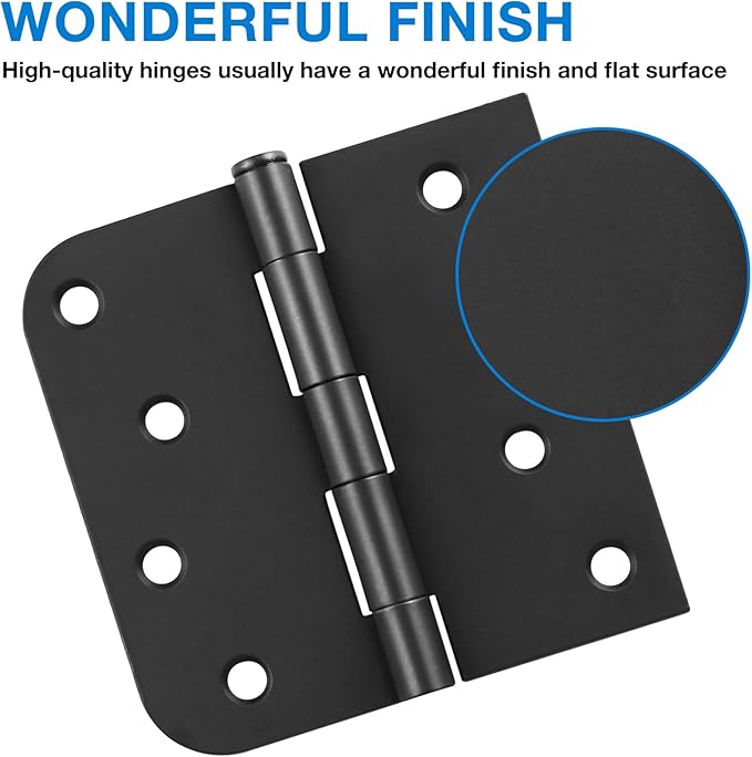 3 Pack Black Door Hinges 4 Inch Interior Hinge Matte Black Door Hinge 4 Inch Square Rounded 5/8" Radius Corner Hinges for Doors Reversible Full Mortise Combination 4 in Door Hardware