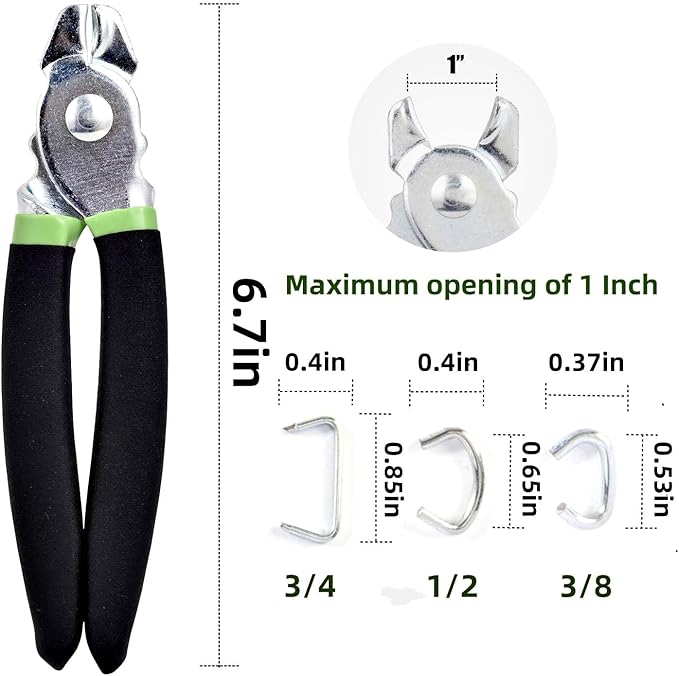 Hog Ring Pliers Kit with 270 Pcs 3/4" 1/2" 3/8" Galvanized Steel Hog Rings,Straight Hog Ring Pliers Kit for Auto Upholstery and Fencing,Bagging,DIYCraft,Furniture(Green)