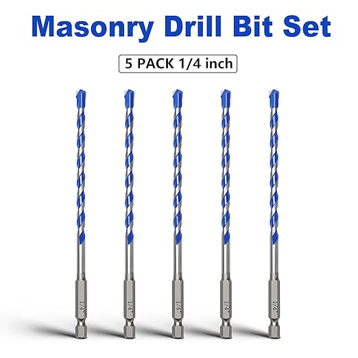 5 Pack 1/4 inch Masonry Drill Bit Set,Concrete Drill Bit Set with Hex Shank,Carbide Tip Drill Bits for Concrete, Cement,Tile,Brick, Plastic, and Ceramic (1/4"竊? Pcs竊?