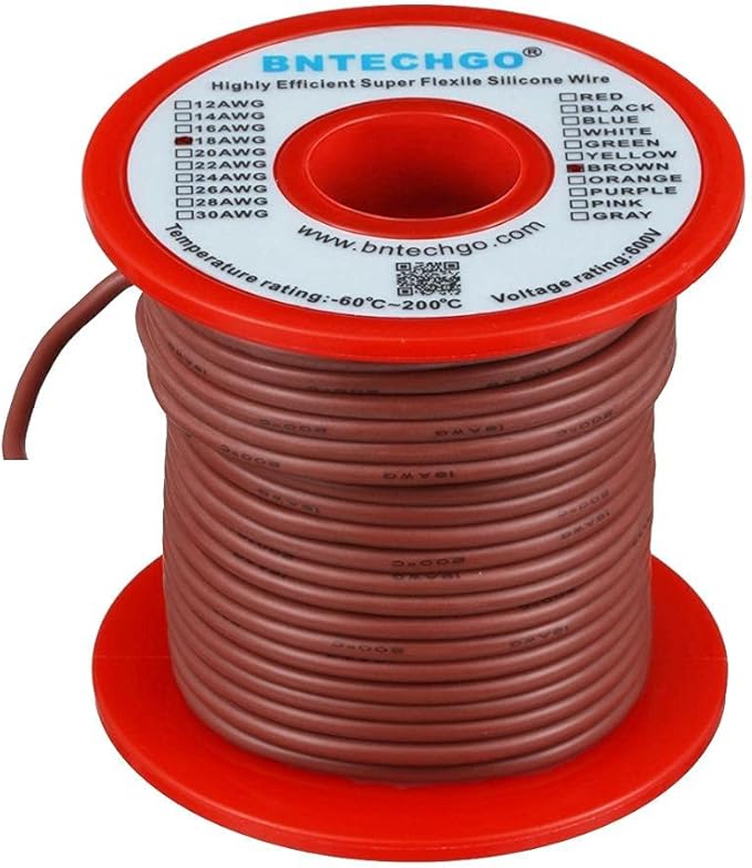 BNTECHGO 18 Gauge Silicone Wire Spool 100 ft Brown Flexible 18 AWG Stranded Tinned Copper Wire