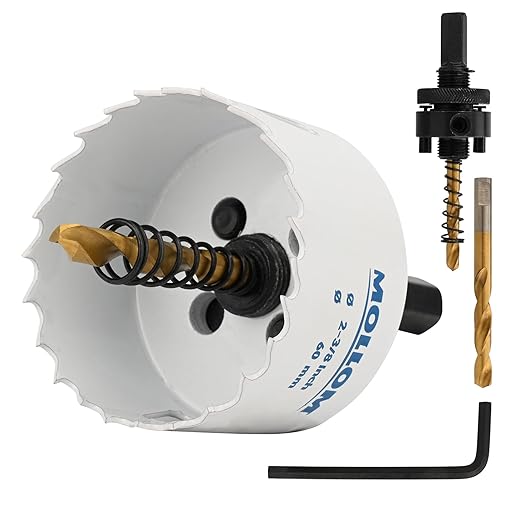 Mollom (60mm | 2-3/8") HSS M42 with 8% Cobalt BI-Metal Hole Saw with 2 Pilot Drill Bits & Arbor Smooth Cutting for PVC,Drywall,Wood,Plastic,Gypsum Board,Rubber
