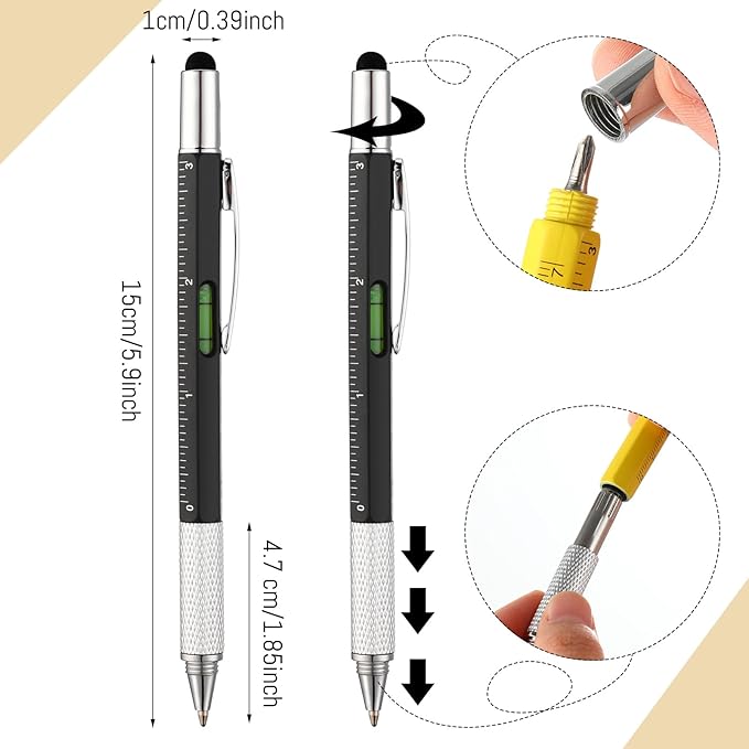Yeaqee 80 Pcs Stocking Stuffers Bulk Gifts for Men 6 in 1 Party Favor Father's Christmas White Elephant Gifts Multi Tool Pens with Ruler, Level Gauge for Adult (Classic Color)