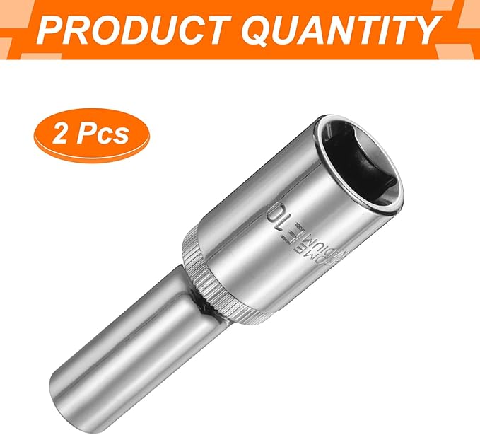 HARFINGTON 2pcs E-Torx Socket 1/2" Drive E10 Star Female Socket 3.1" Length External Torx Deep Sleeve Chrome Plating 6 Point Spline Sleeve for Auto Repairs Home Maintenance