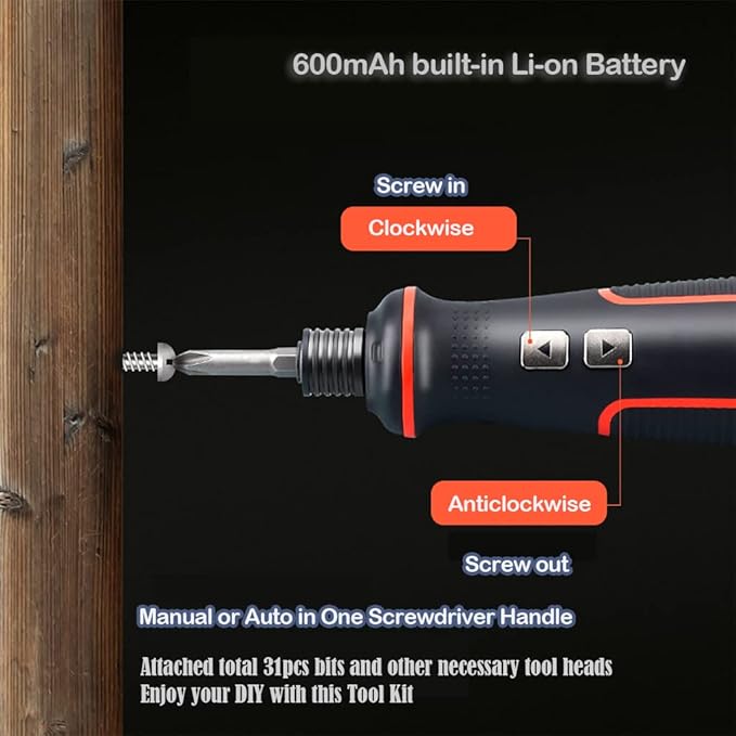 Electronic Precision Screwdriver Set LED Lights 41pcs in 1 Case S2 Alloy Steel HRC 56 Hardness Bits Space-saving Built-in 2000mAh Li-on Battery Easy Install or Remove (9907)