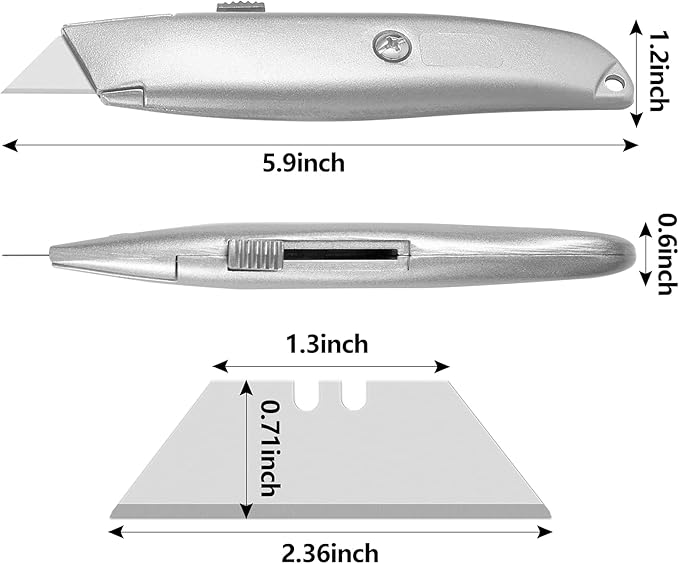 DIYSELF 2Pack Utility Knife Box Cutter Retractable Blade Heavy Duty PVC Pipe Cutter(Silver)