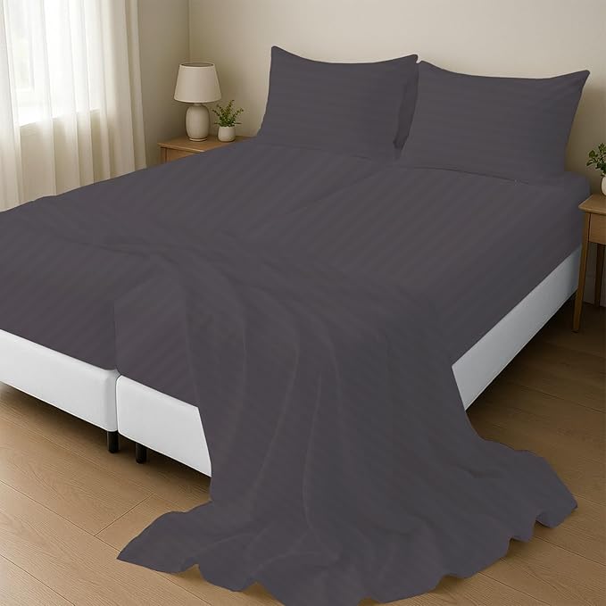 Split Queen Sheets for Adjustable Beds 5-Piece Split Queen Sheet Set, 800 Thread Count 100% Egyptian Cotton,21" Deep Pocket Adjustable Bed Sheets, Dark Grey Stripe