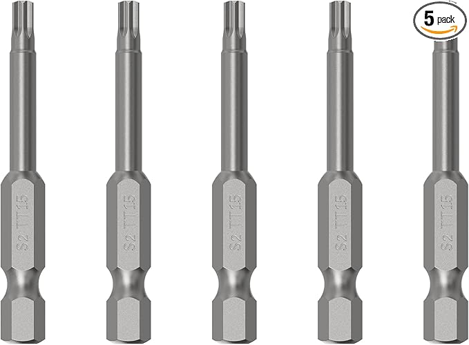 5PCS T15 Magnetic Tamper Proof Torx Screwdriver Bits, 1/4 Inch Hex Shank 2 Inch Length S2 Steel Security Drill Torx Head Drill Screw Driver Tools(50mm Long, Star 6 Point)