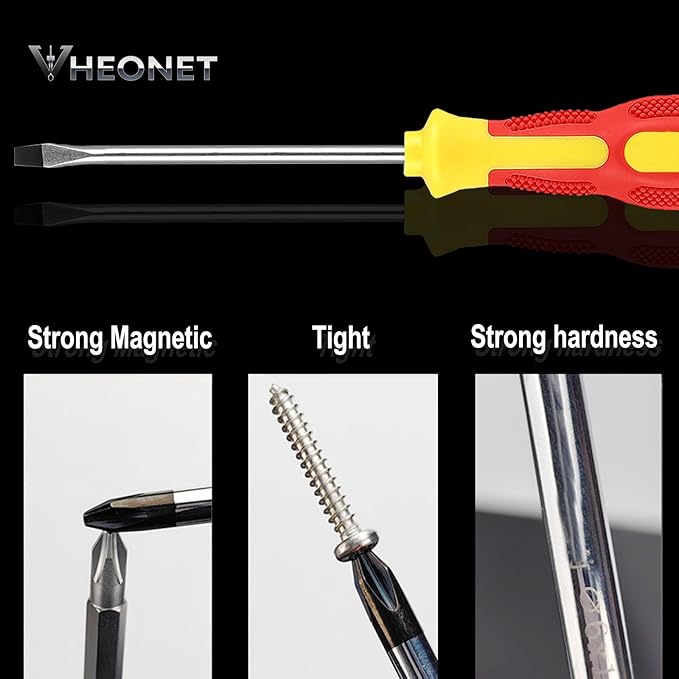 Screwdriver Sets : 6-Piece Magnetic Screwdriver Set with 4-in-1 Keychain Tool | Includes Phillips & Flat Head | Non-Slip Grip for DIY & Home Repair | Practical Gift (Red & Yellow)