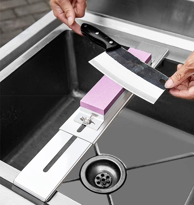 Sharpening Stone Holder, Stainless Steel Whetstone Holder Sink Bridge, Adjustable No-Slip Grindstone Holder with Wing Nuts for Easy Honing