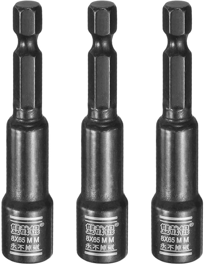 HARFINGTON 3pcs Nut Driver Drill Bit 8mm Metric Socket 1/4" Hex Shank 2.6" (65mm) Long Magnetic 6-Point Sockets Quick Change CR-V Steel Bolt Setters for Power Drill Drivers