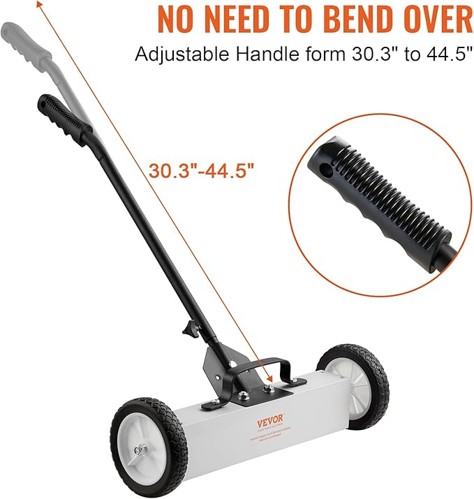 VEVOR 45Lbs Rolling Magnetic Sweeper with Wheels, 18-inch Large Magnet Pickup Lawn Sweeper, Push-Type Magnetic Pick Up Sweeper, Magnet with Telescoping Handle, Easy Cleanup of Workshop Yard Garage