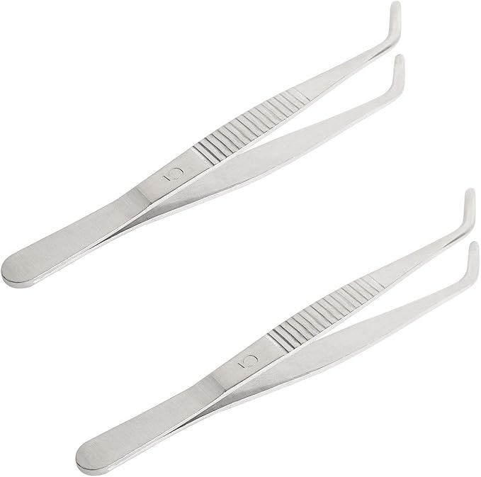 Aoje-Link Stainless Steel Tweezers with Curved Serrated Tip Sewing Machine Electronic Repair Tweezers Pliers Multi-Purpose Tweezers Tool Pliers Silver 2pcs