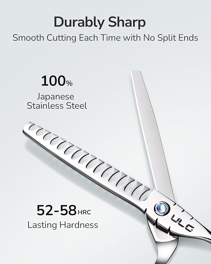 ULG Hair Thinning Scissors 6.7??Shark Series 100% Japanese Stainless Steel, Offset Handle, 16-Tooth Fishbone Chunker 45% Hair Removal, Professional Barber Layering Shears for Salon & Home Hair Styling